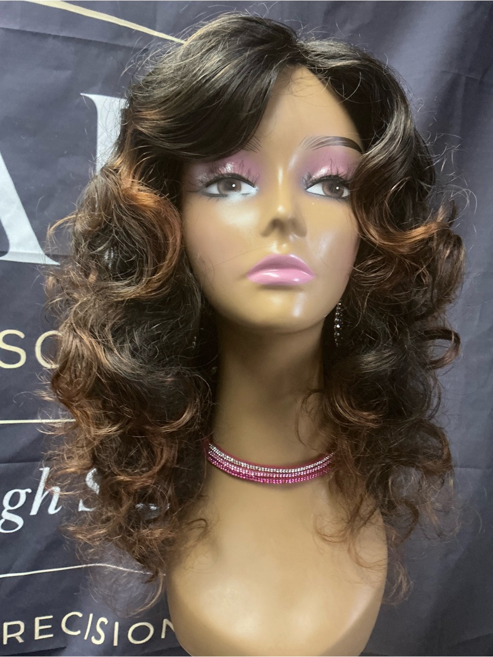 Stylish Women's Synthetic Wig - Dark Brown with Honey Highlights